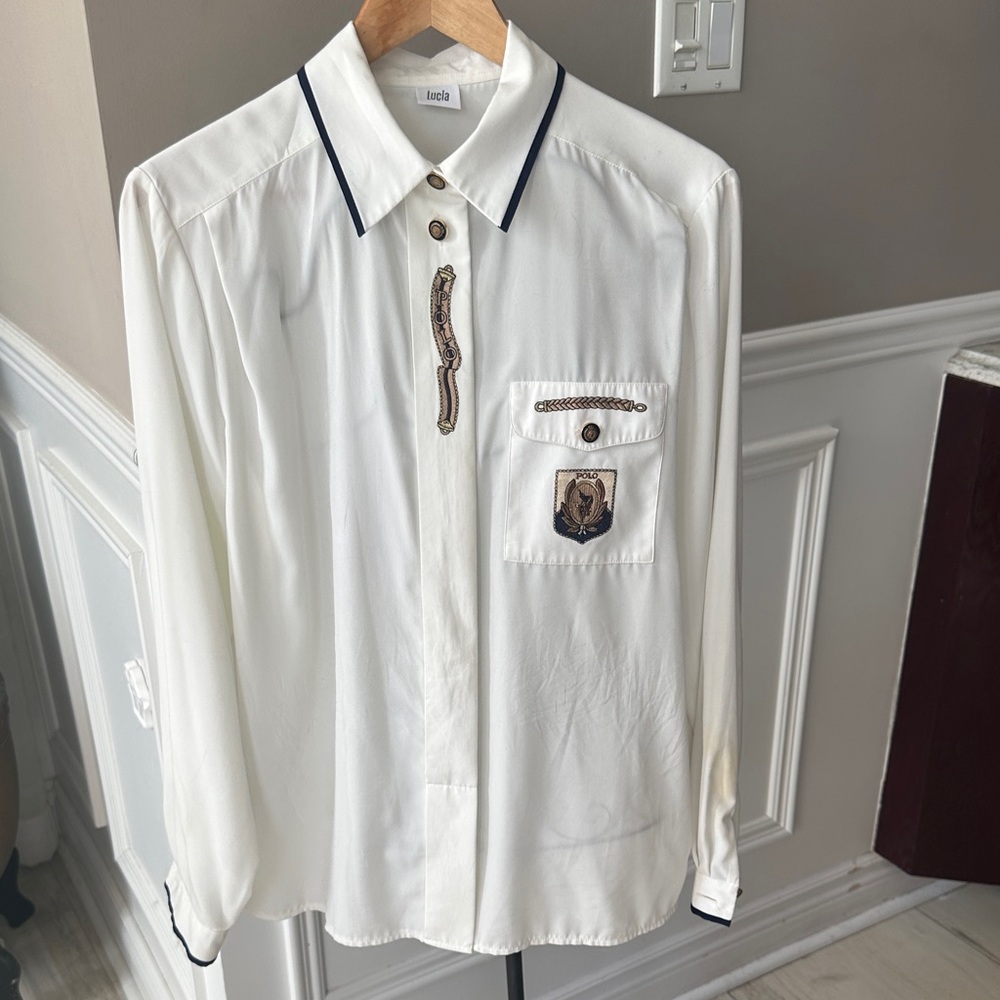 White  blouse with Embroidered  polo Details